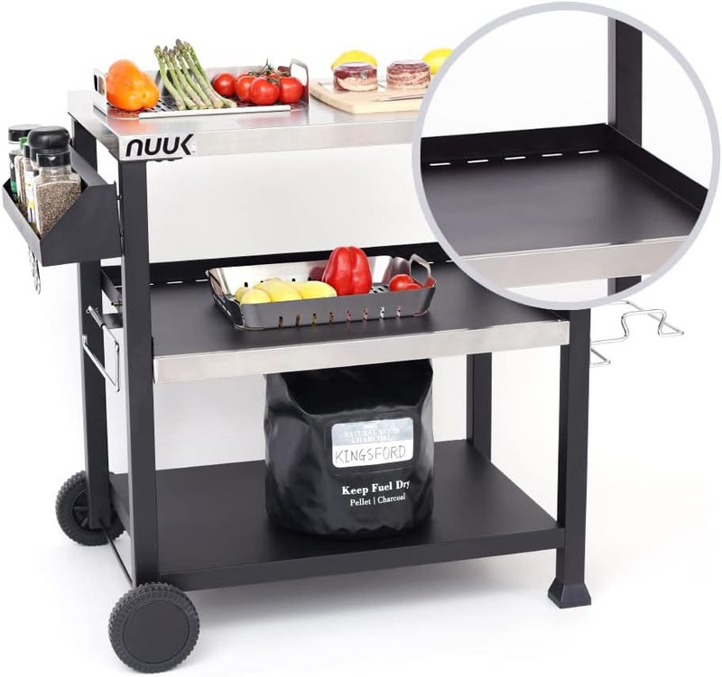 NUUK Three-Shelf Movable Outdoor Dining Cart Table, 20" x 32" NSF Stainless Steel Commercial Multifunctional Heavy Duty Kitchen Food Prep Worktable on Wheels - Image 3